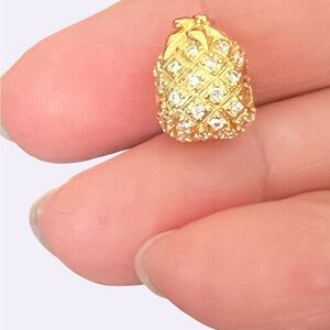 Gold Pineapple Charm Pendant with Clear Crystal Accents fits Pandora